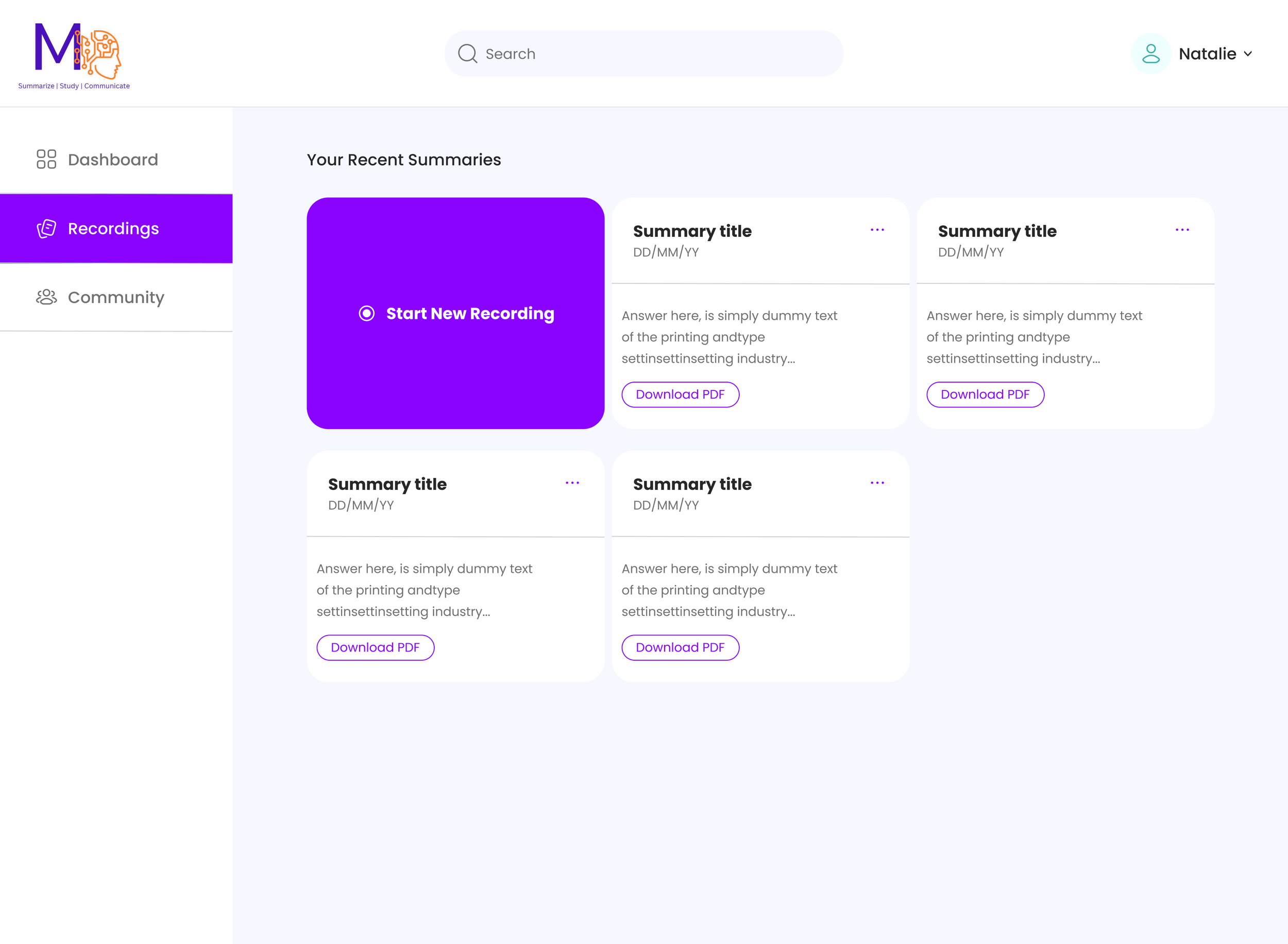 AI productivity interface from freelance portfolio